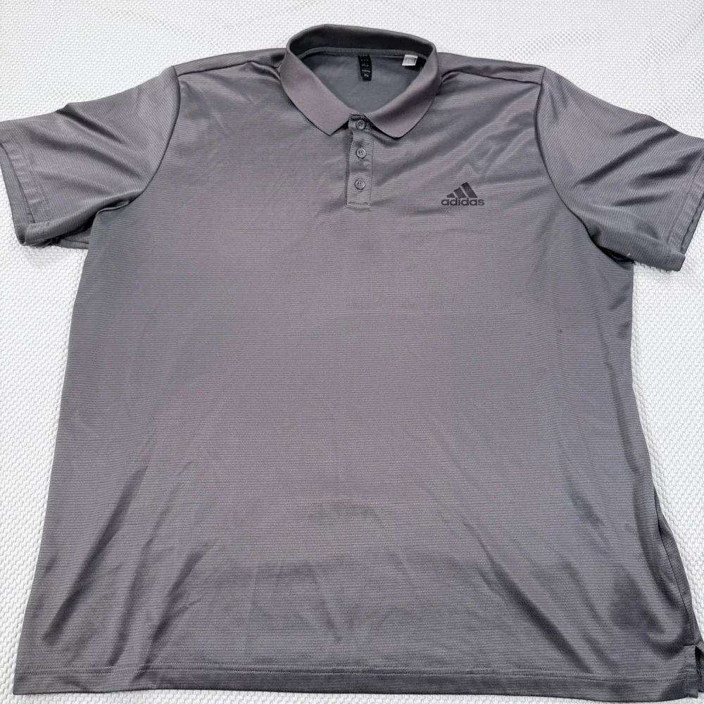 Adidas Polo Shirt Mens 2XL Gray Shadow Striped Short Sleeve Golf Performance Tee